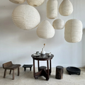 Lanterne Shizuku – Suspension Sculpturale en Lin et Rotin Organique
