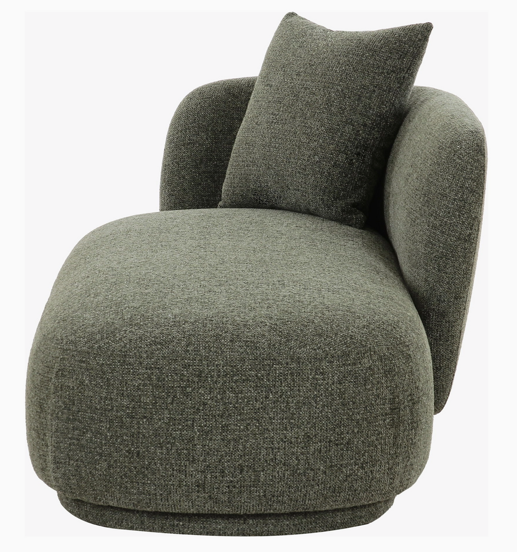 Le Mykonos – Daybed Sculptural & Coussin Cylindrique Vert Sauge