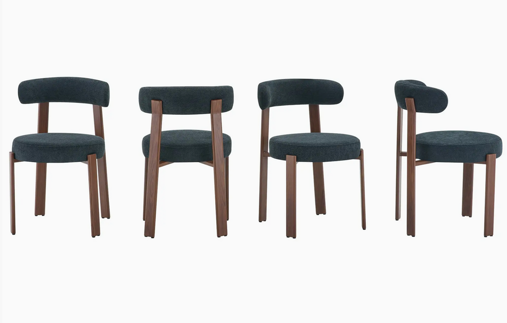 Le Quatuor ClassicBench — Ensemble de 4 Chaises de Table en Lin Noir & Pieds Effet Noyer