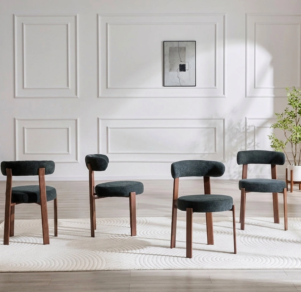 Le Quatuor ClassicBench — Ensemble de 4 Chaises de Table en Lin Noir & Pieds Effet Noyer