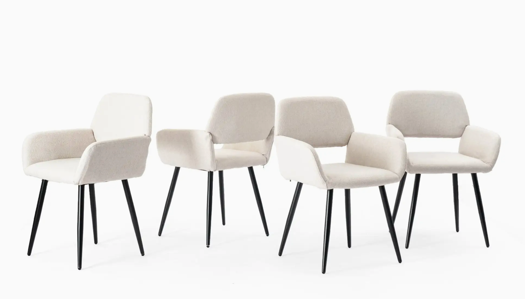 Le Quatuor Mayfair — Ensemble de 4 Fauteuils de Table en Tissu Beige & Piétement Noir Mat