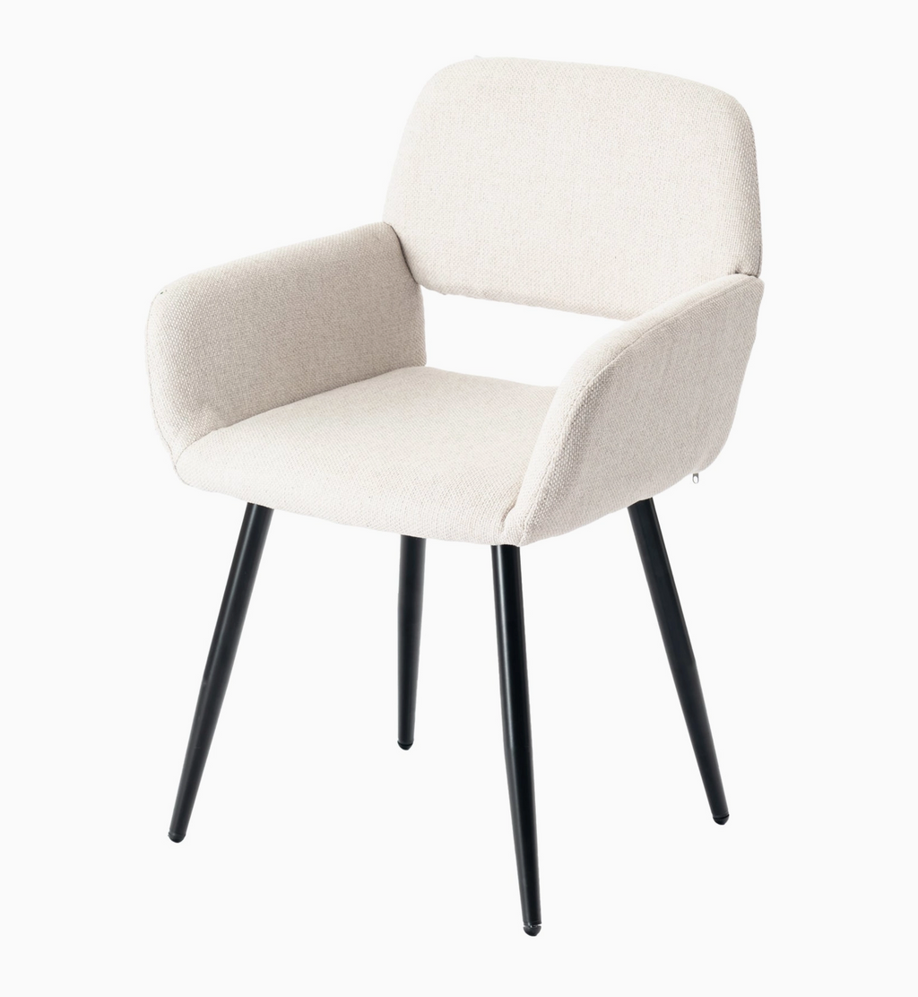Le Quatuor Mayfair — Ensemble de 4 Fauteuils de Table en Tissu Beige & Piétement Noir Mat